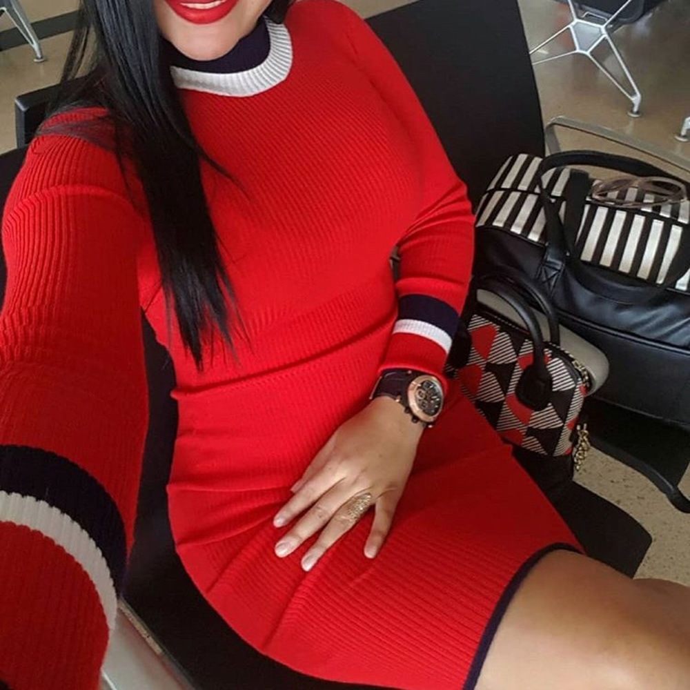 Red ribbed bodycon
